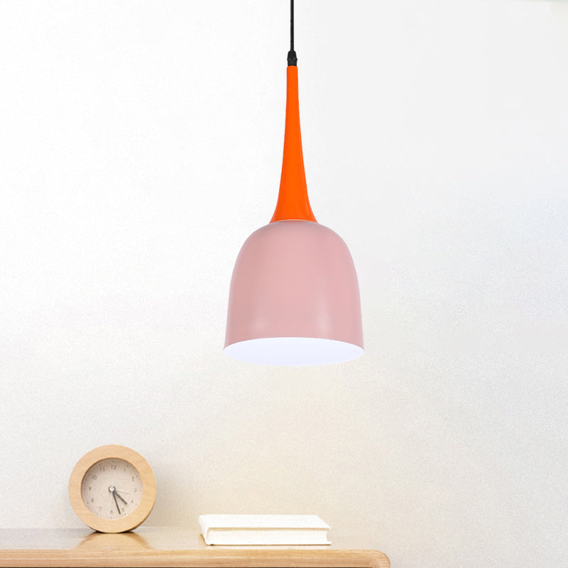 Black/White/Pink Bell Pendulum Light Macaron Single Iron Down Lighting Pendant with Orange Tapered Grip Clearhalo 'Ceiling Lights' 'Pendant Lights' 'Pendants' Lighting' 781648