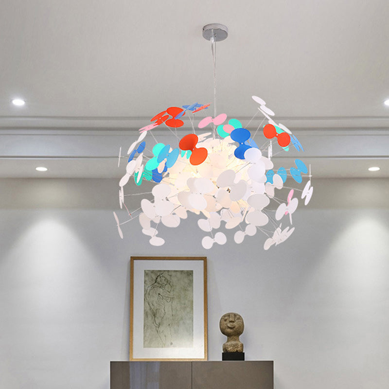 Macaron Stylish Cluster Butterfly Pendant Iron 8 Bulbs Living Room Suspension Lighting in White-Red-Blue White Clearhalo 'Ceiling Lights' 'Pendant Lights' 'Pendants' Lighting' 781678_9493a8bc-0d1c-4029-9e31-322f54ceae0b