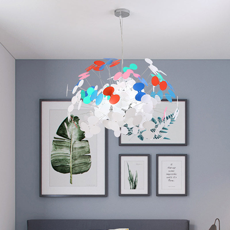 Macaron Stylish Cluster Butterfly Pendant Iron 8 Bulbs Living Room Suspension Lighting in White-Red-Blue Clearhalo 'Ceiling Lights' 'Pendant Lights' 'Pendants' Lighting' 781679