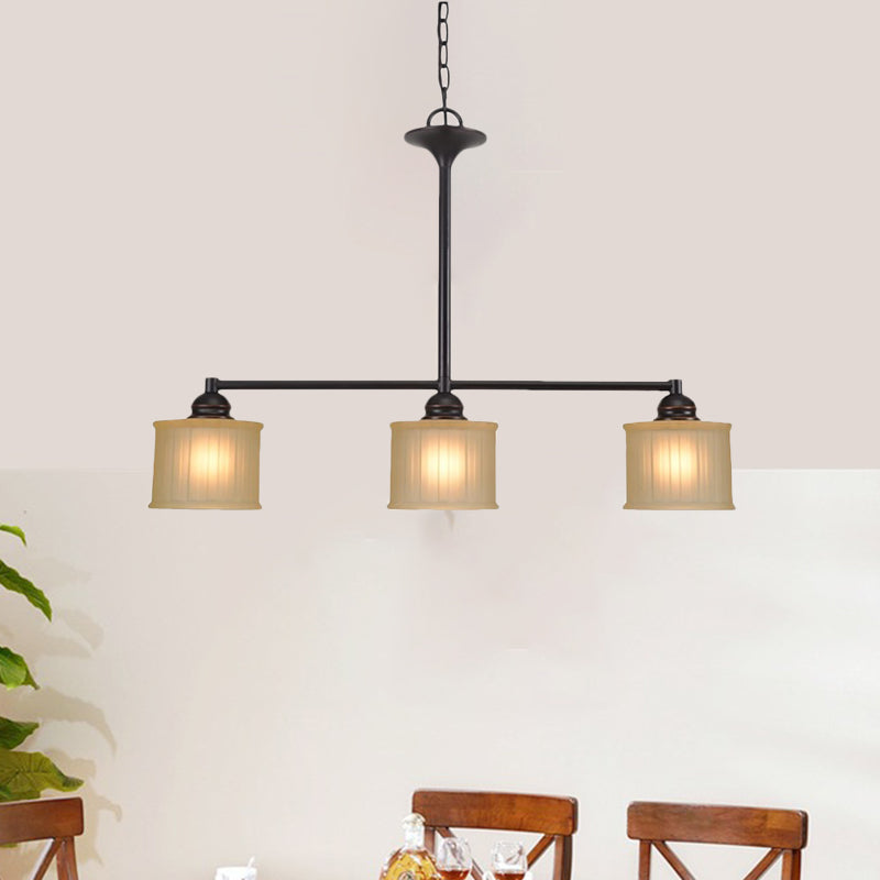 Traditional Style 3 Head Glass Pendant Light with Cylinder Shade Black Color Linear Hanging Lamp for Living Room Negro Clearhalo 'Ceiling Lights' 'Hogar' 'Iluminaci��n' 'L��mparas Colgantes Isla' 'L��mparas de Techo' 781824_8c834cdc-19e5-4a13-9ee1-d70638c2b289