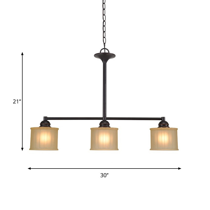 Traditional Style 3 Head Glass Pendant Light with Cylinder Shade Black Color Linear Hanging Lamp for Living Room Clearhalo 'Ceiling Lights' 'Hogar' 'Iluminaci��n' 'L��mparas Colgantes Isla' 'L��mparas de Techo' 781827_5fe7c96f-5dde-46b9-a1cd-951be9706dd2