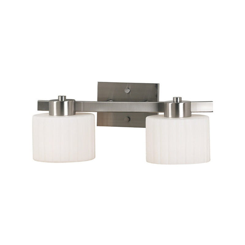 White Ribbed Glass Nickel Sconce Light Fixture Drum 2-Head Modern Wall Mounted Lamp Clearhalo 'Wall Lamps & Sconces' 'Wall Lights' Lighting' 781888