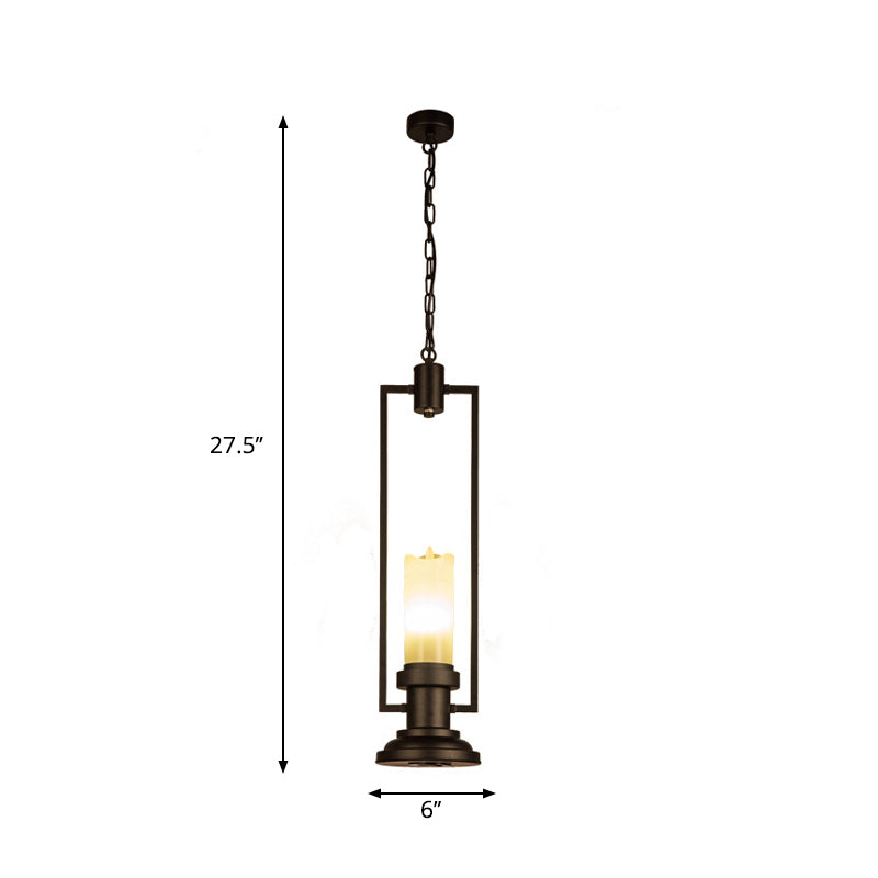 Candle Restaurant Suspension Light Vintage Resin 1 Head Black Pendant Lamp Fixture with Rectangle Frame Clearhalo 'Ceiling Lights' 'Pendant Lights' 'Pendants' Lighting' 782054