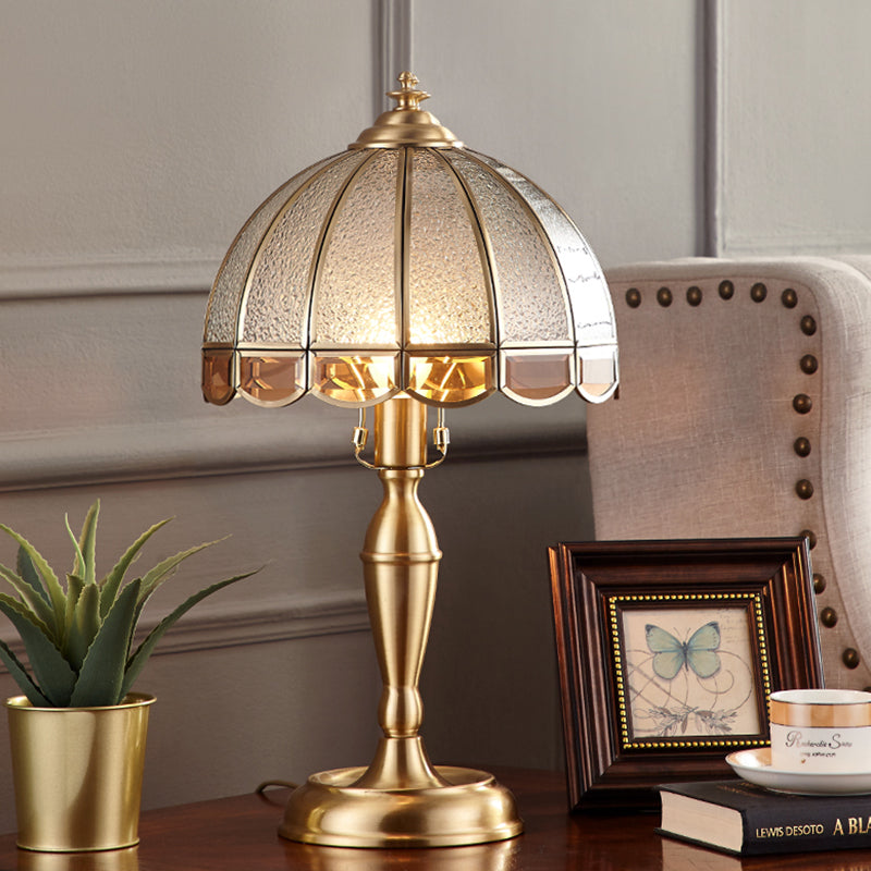 Vintage Domed Table Light 1 Light Water Glass Nightstand Lamp in Brass for Living Room Clearhalo 'Lamps' 'Table Lamps' Lighting' 782103