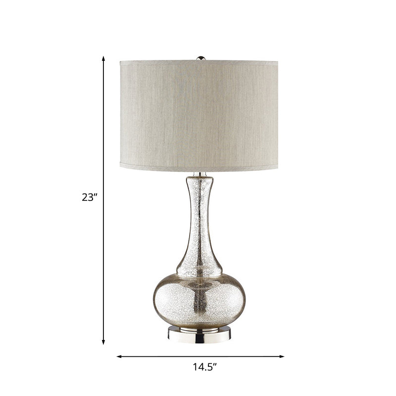 1-Bulb Night Lighting Countryside Vase Silver Crackle Glass Table Lamp with Round Shade Clearhalo 'Lamps' 'Table Lamps' Lighting' 784406