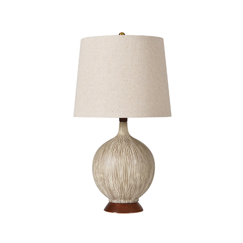 Flaxen Globe Night Lamp Rural Style Ceramic 1 Head Bedroom Nightstand Light with Drum Fabric Shade Clearhalo 'Lamps' 'Table Lamps' Lighting' 784409