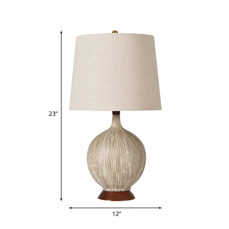 Flaxen Globe Night Lamp Rural Style Ceramic 1 Head Bedroom Nightstand Light with Drum Fabric Shade Clearhalo 'Lamps' 'Table Lamps' Lighting' 784410