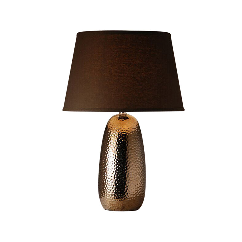 1 Light Table Lighting Rural Bedroom Hammered Ovoid Nightstand Lamp with Conical Fabric Shade in Brown Clearhalo 'Lamps' 'Table Lamps' Lighting' 785353
