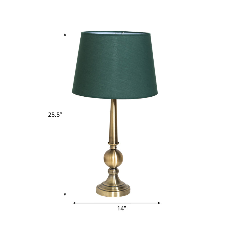 Drum Fabric Table Lighting Countryside 1 Light Living Room Night Lamp in Green with Ball Base Clearhalo 'Lamps' 'Table Lamps' Lighting' 785388