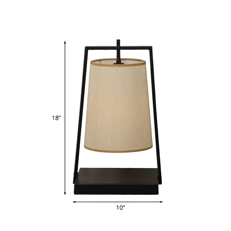 1-Light Tapered Bucket Night Light Country Black Finish Fabric Nightstand Lamp with Trapezoid Frame Clearhalo 'Lamps' 'Table Lamps' Lighting' 785392