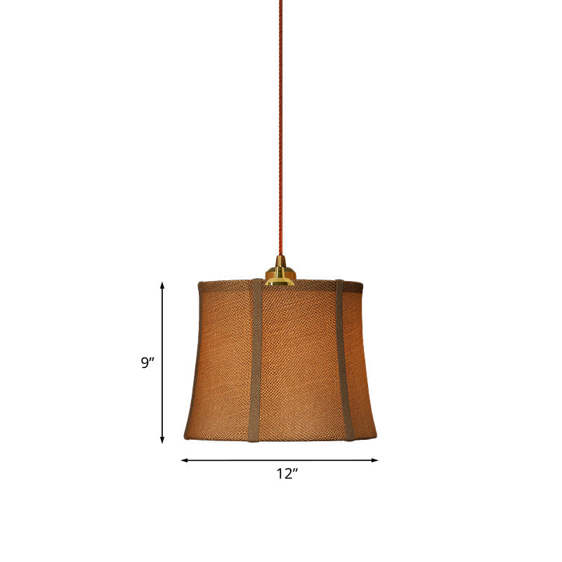 Brown Paneled Bell Pendant Light Fixture Country Fabric 1 Head Bedroom Suspension Lighting Clearhalo 'Ceiling Lights' 'Pendant Lights' 'Pendants' Lighting' 785429