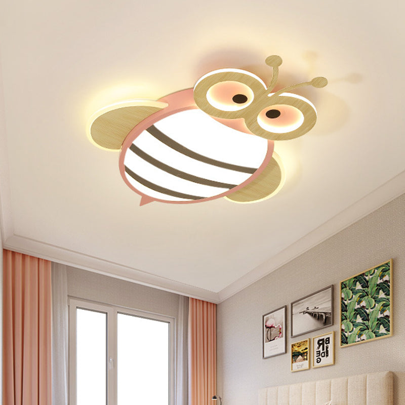 White/Pink/Blue Honeybee Flush Mount Cartoon Iron LED Ceiling Light Fixture for Kids Bedroom Pink Clearhalo 'Ceiling Lights' 'Close To Ceiling Lights' 'Close to ceiling' 'Flush mount' Lighting' 785561