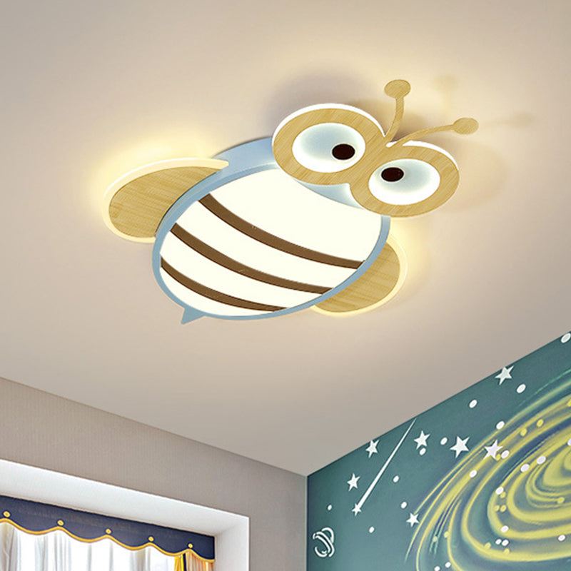 White/Pink/Blue Honeybee Flush Mount Cartoon Iron LED Ceiling Light Fixture for Kids Bedroom Blue Clearhalo 'Ceiling Lights' 'Close To Ceiling Lights' 'Close to ceiling' 'Flush mount' Lighting' 785569