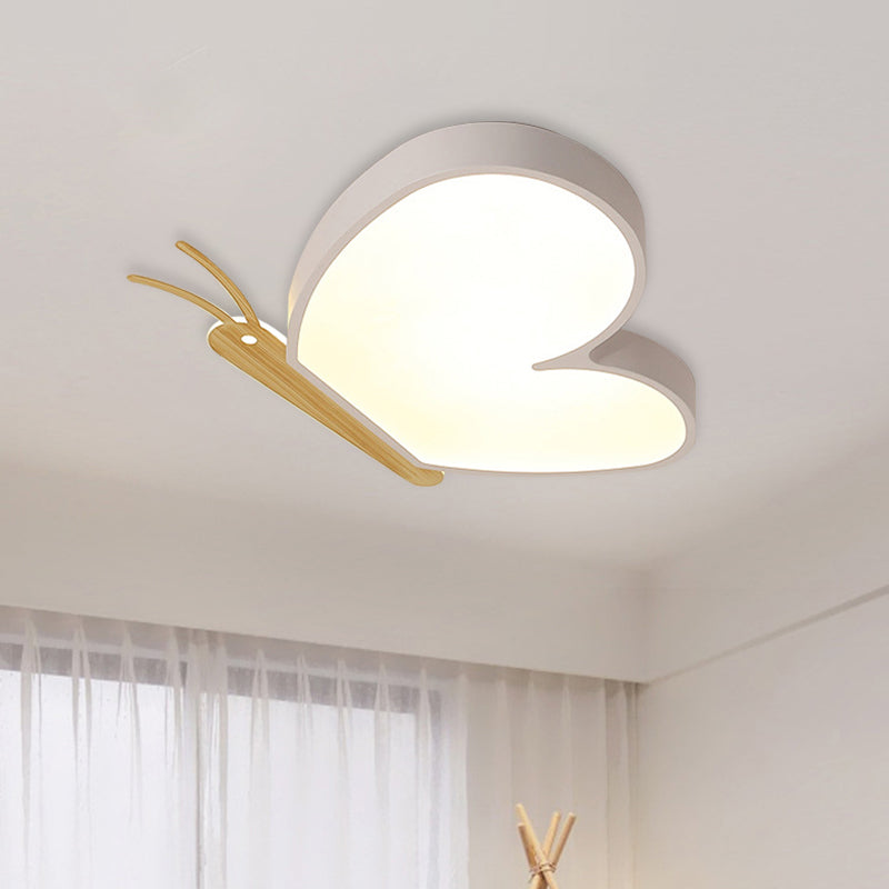 Kids LED Ceiling Flush Blue/Pink/White and Wood Flying Butterfly Flush Mounted Light with Acrylic Shade White Clearhalo 'Ceiling Lights' 'Close To Ceiling Lights' 'Close to ceiling' 'Flush mount' Lighting' 785577