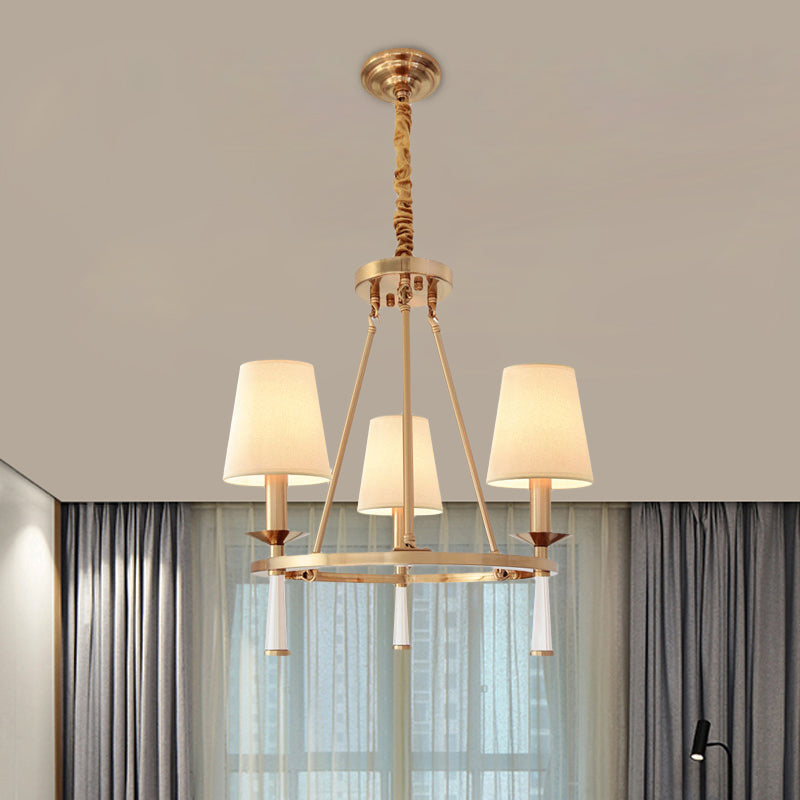 Ring Dining Room Pendant Chandelier Retro Metal 3-Light White Hanging Ceiling Light with Cone Fabric Shade Clearhalo 'Ceiling Lights' 'Chandeliers' Lighting' options 785647