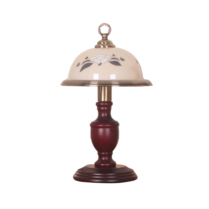 Frosted Glass Cloche Table Light Countryside 1 Bulb Bedroom Night Lamp with Urn Base in Red Brown Clearhalo 'Lamps' 'Table Lamps' Lighting' 785857
