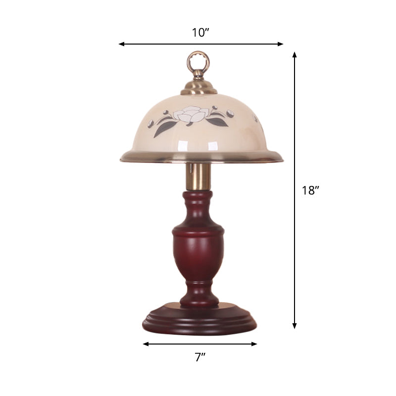 Frosted Glass Cloche Table Light Countryside 1 Bulb Bedroom Night Lamp with Urn Base in Red Brown Clearhalo 'Lamps' 'Table Lamps' Lighting' 785858