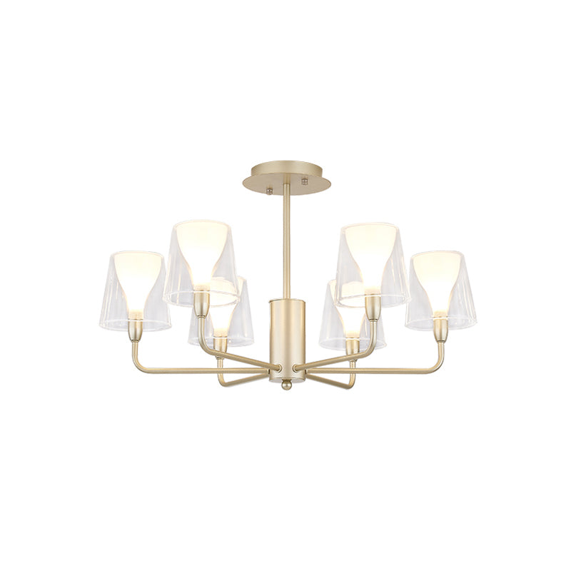 Tapered Shade Chandelier Contemporary Acrylic 6 Lights Dining Table Ceiling Pendant in Gold with Frosted Cone Insert Clearhalo 'Ceiling Lights' 'Chandeliers' 'Modern Chandeliers' 'Modern' Lighting' 786025