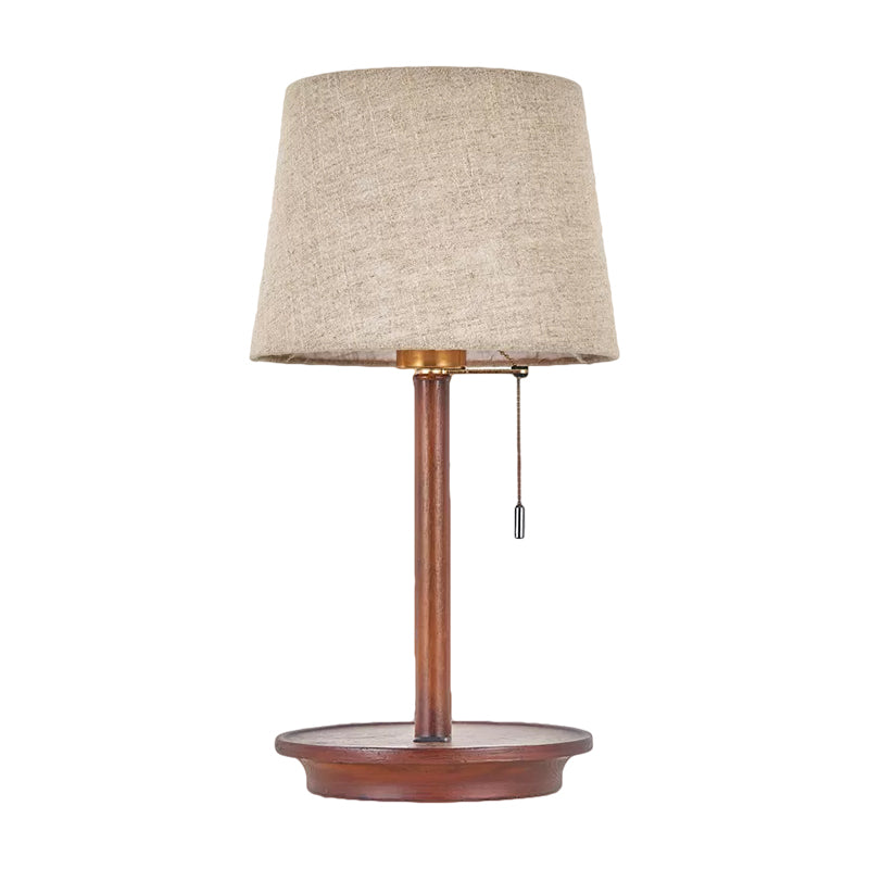 1-Light Bucket Pull Chain Night Lamp Rural Flaxen Fabric Table Light with USB Charging Port Clearhalo 'Lamps' 'Table Lamps' Lighting' 786201