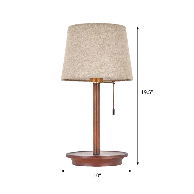 1-Light Bucket Pull Chain Night Lamp Rural Flaxen Fabric Table Light with USB Charging Port Clearhalo 'Lamps' 'Table Lamps' Lighting' 786203