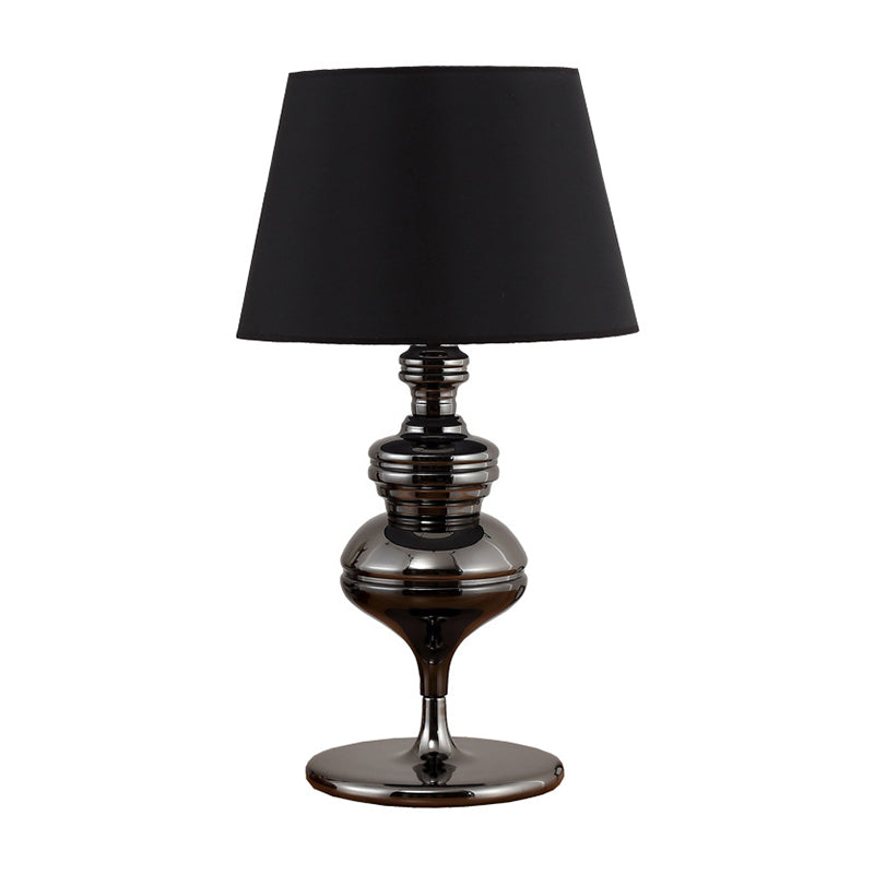 Fabric Conical Table Light Rustic 1 Bulb Living Room Nightstand Lamp with Gourd Base in Black Clearhalo 'Lamps' 'Table Lamps' Lighting' 786210