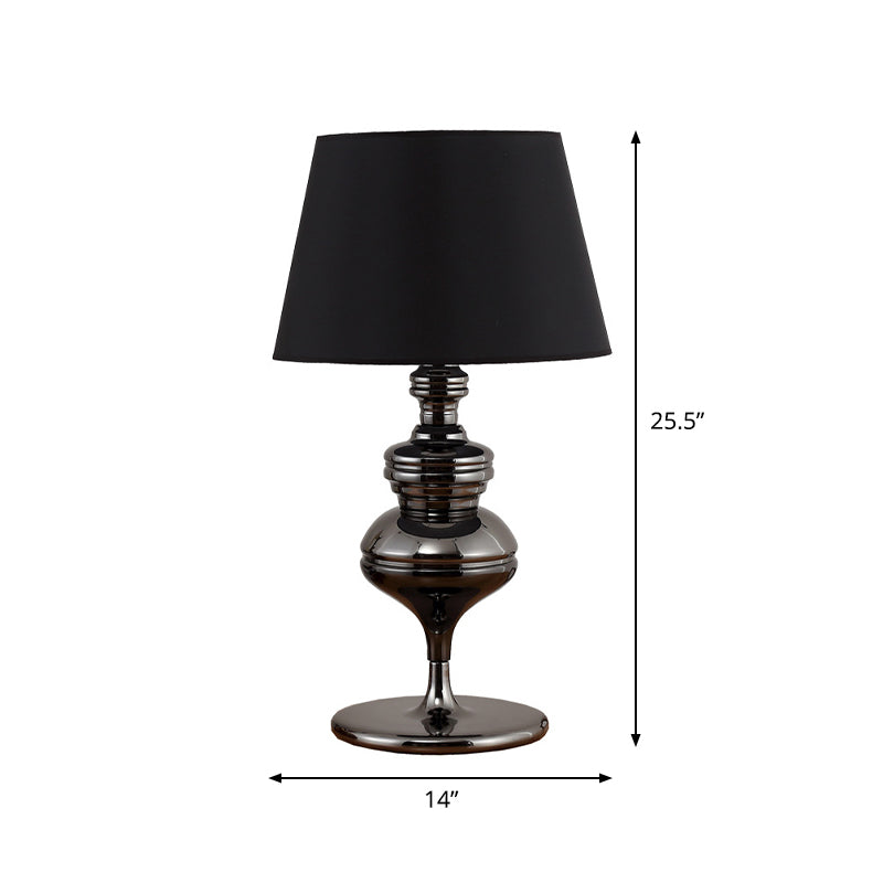 Fabric Conical Table Light Rustic 1 Bulb Living Room Nightstand Lamp with Gourd Base in Black Clearhalo 'Lamps' 'Table Lamps' Lighting' 786211
