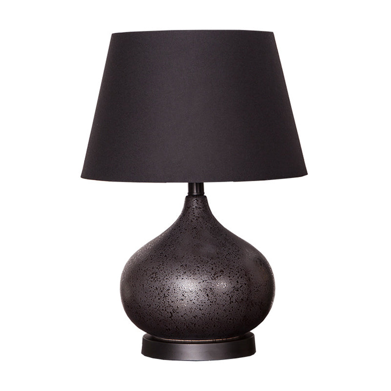 1-Light Night Lamp Farm Style Teardrop Ceramic Table Lighting with Drum Fabric Shade in Black Clearhalo 'Lamps' 'Table Lamps' Lighting' 786214