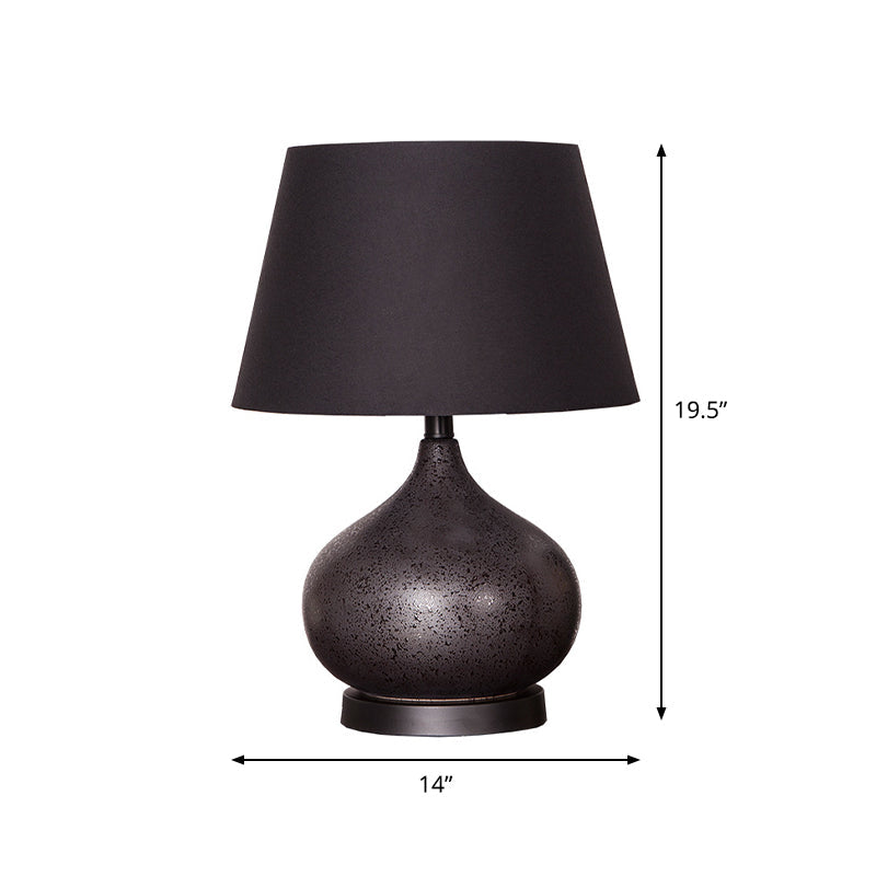 1-Light Night Lamp Farm Style Teardrop Ceramic Table Lighting with Drum Fabric Shade in Black Clearhalo 'Lamps' 'Table Lamps' Lighting' 786215