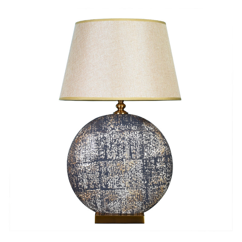 Fabric Beige Table Light Tapered 1 Head Living Room Nightstand Lamp with Distressed Round Base Clearhalo 'Lamps' 'Table Lamps' Lighting' 786218