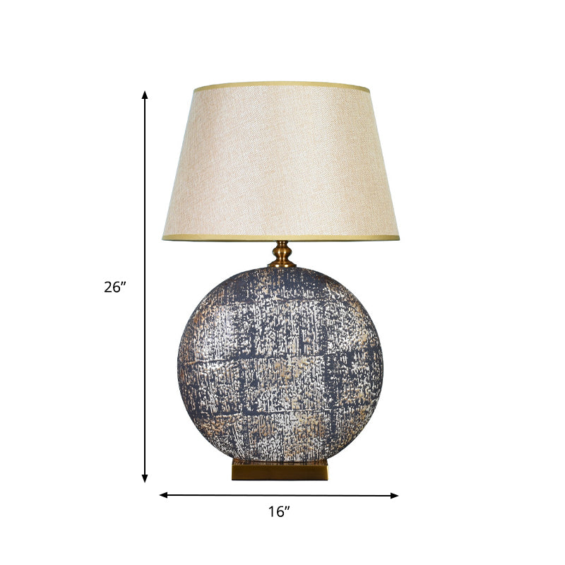 Fabric Beige Table Light Tapered 1 Head Living Room Nightstand Lamp with Distressed Round Base Clearhalo 'Lamps' 'Table Lamps' Lighting' 786219