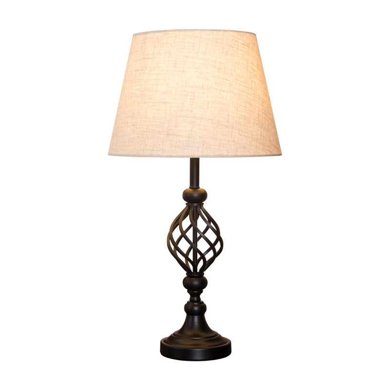 Fabric Tapered Nightstand Light Transitional 1 Head Parlor Table Lamp in White with Open Base Clearhalo 'Lamps' 'Table Lamps' Lighting' 786222