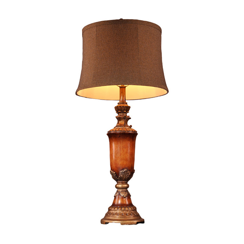 Urn Living Room Table Lamp Rural Fabric 1-Light Flaxen Night Stand Light with Curved Barrel Lampshade Clearhalo 'Lamps' 'Table Lamps' Lighting' 786234
