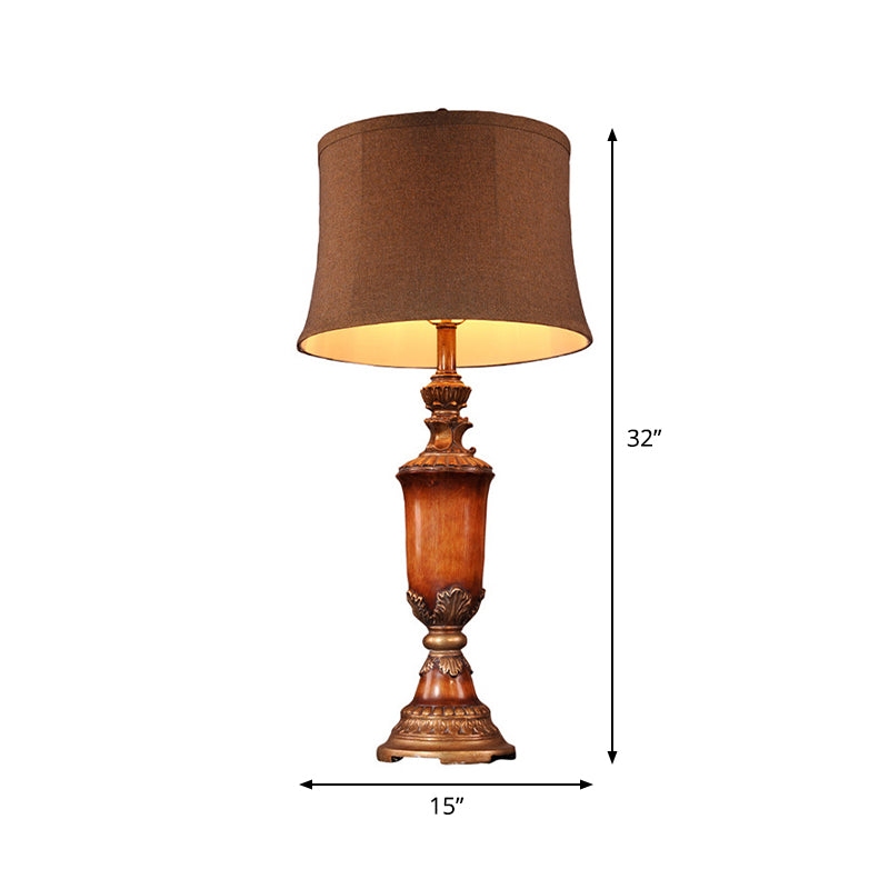Urn Living Room Table Lamp Rural Fabric 1-Light Flaxen Night Stand Light with Curved Barrel Lampshade Clearhalo 'Lamps' 'Table Lamps' Lighting' 786235