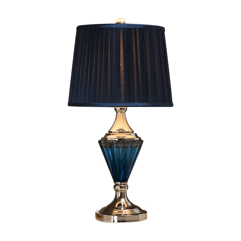 Blue Prismatic Glass Cone Night Light Vintage 1 Head Living Room Table Lamp with Pleated Shade in Black Clearhalo 'Lamps' 'Table Lamps' Lighting' 786250