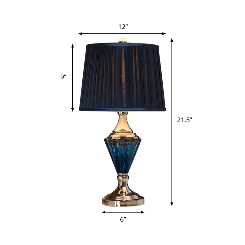 Blue Prismatic Glass Cone Night Light Vintage 1 Head Living Room Table Lamp with Pleated Shade in Black Clearhalo 'Lamps' 'Table Lamps' Lighting' 786251