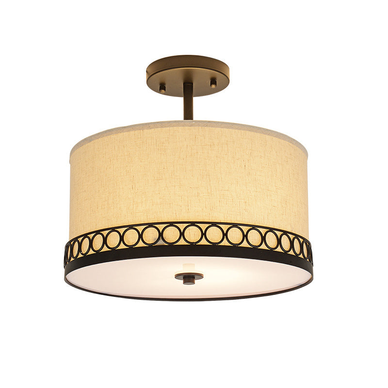 Drum Fabric Semi Mount Lighting Traditional 1 Head Bedroom Ceiling Light Fixture in Black Clearhalo 'Ceiling Lights' 'Close To Ceiling Lights' 'Close to ceiling' 'Semi-flushmount' Lighting' 786339