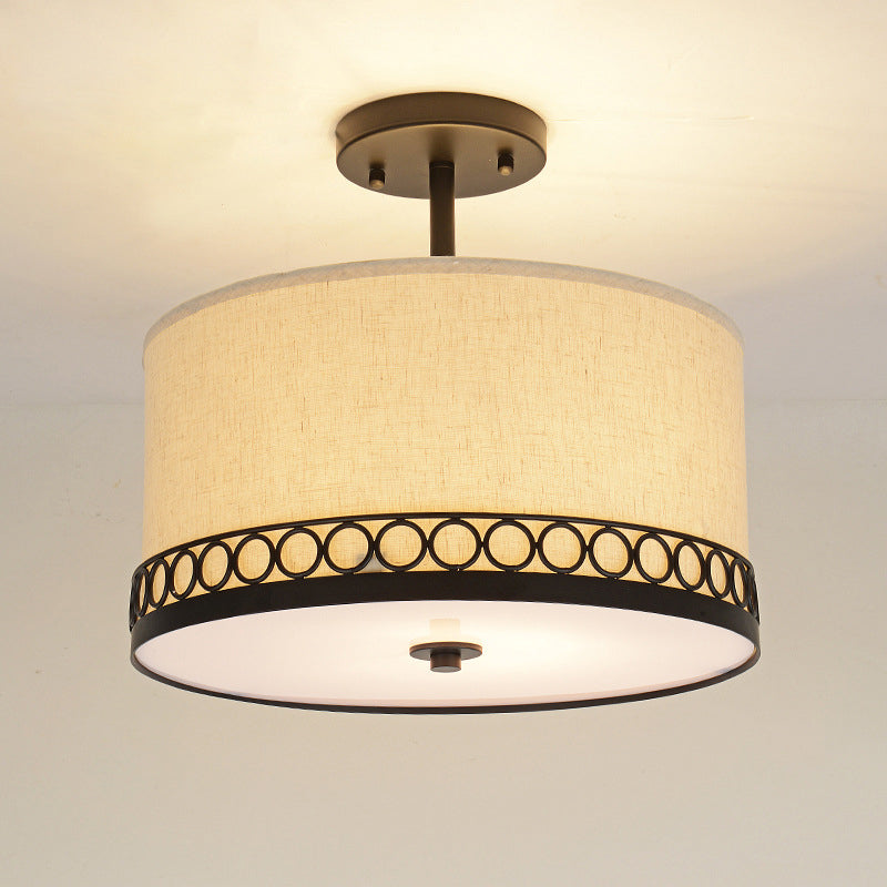 Drum Fabric Semi Mount Lighting Traditional 1 Head Bedroom Ceiling Light Fixture in Black Clearhalo 'Ceiling Lights' 'Close To Ceiling Lights' 'Close to ceiling' 'Semi-flushmount' Lighting' 786340