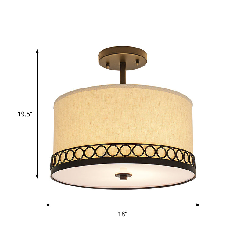 Drum Fabric Semi Mount Lighting Traditional 1 Head Bedroom Ceiling Light Fixture in Black Clearhalo 'Ceiling Lights' 'Close To Ceiling Lights' 'Close to ceiling' 'Semi-flushmount' Lighting' 786341