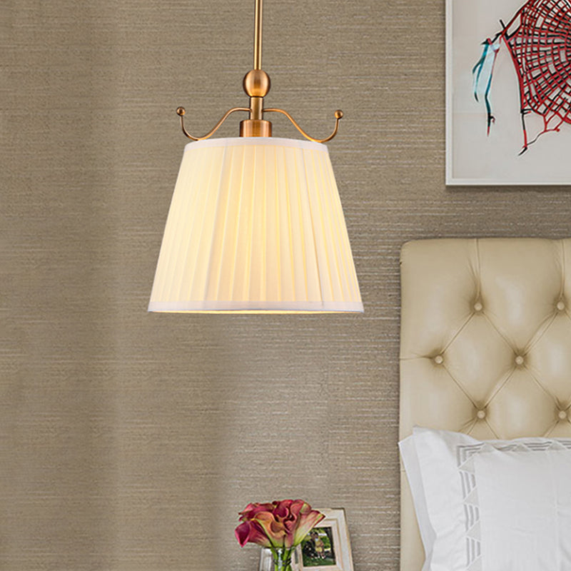 Pleated Lampshade Bedroom Pendant Light Countryside Fabric 1 Bulb White Finish Down Lighting White Clearhalo 'Ceiling Lights' 'Pendant Lights' 'Pendants' Lighting' 786396_9ece3767-3c00-4844-8b3e-fe63e5588f6f