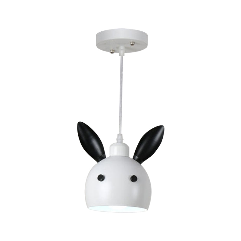 Rabbit Head Shape Down Lighting Cartoon Metallic 1-Head Bedside Pendulum Lamp in White and Black Clearhalo 'Ceiling Lights' 'Pendant Lights' 'Pendants' Lighting' 786458