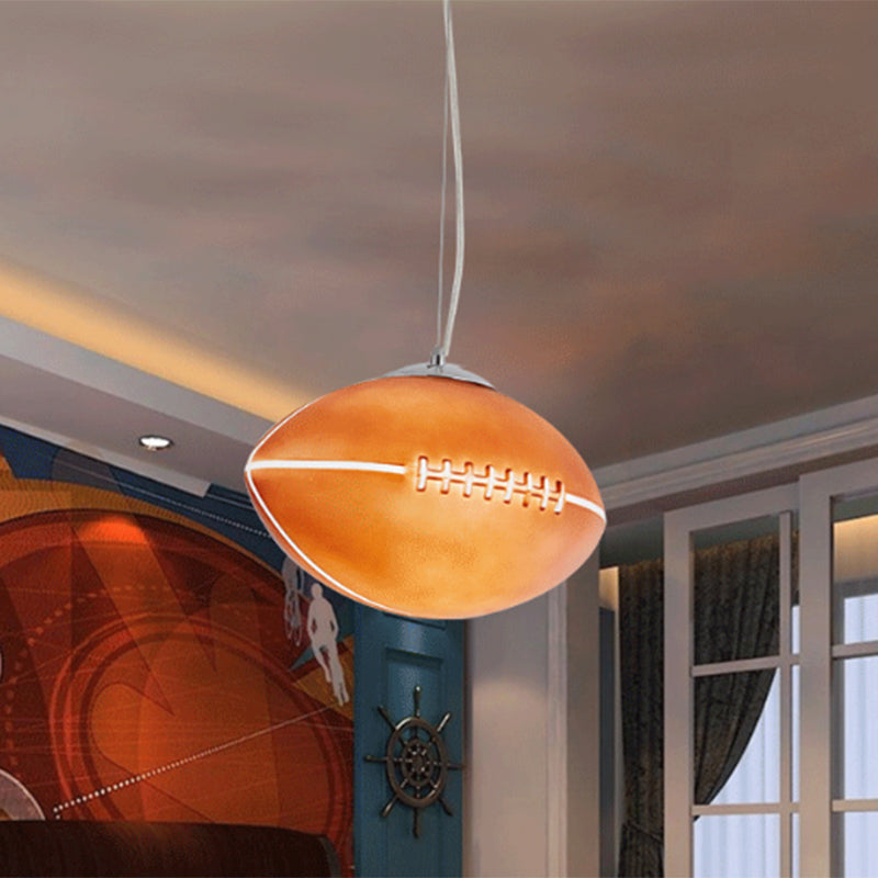 Kids Rugby-Shape Pendant Lighting Brown Glass 1 Light Bedroom Ceiling Hang Fixture Brown Clearhalo 'Ceiling Lights' 'Glass shade' 'Glass' 'Pendant Lights' 'Pendants' Lighting' 786460