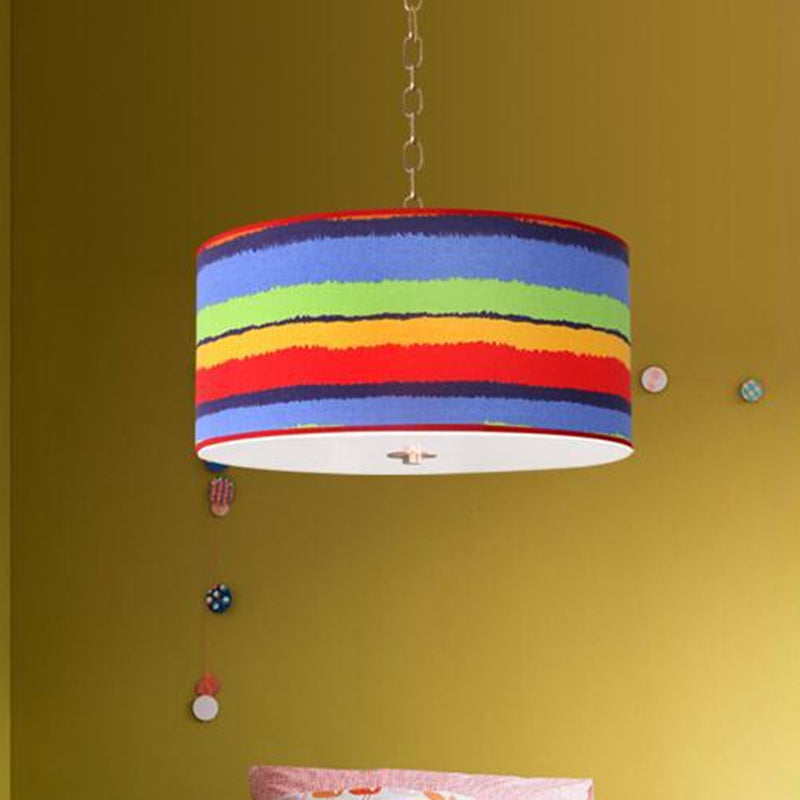 Red and Blue Drum Ceiling Light Fixture Kids 1 Light Fabric Hanging Pendant Lamp for Child Bedroom Clearhalo 'Ceiling Lights' 'Pendant Lights' 'Pendants' Lighting' 786489