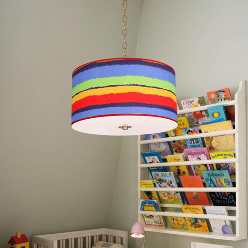 Red and Blue Drum Ceiling Light Fixture Kids 1 Light Fabric Hanging Pendant Lamp for Child Bedroom Clearhalo 'Ceiling Lights' 'Pendant Lights' 'Pendants' Lighting' 786490