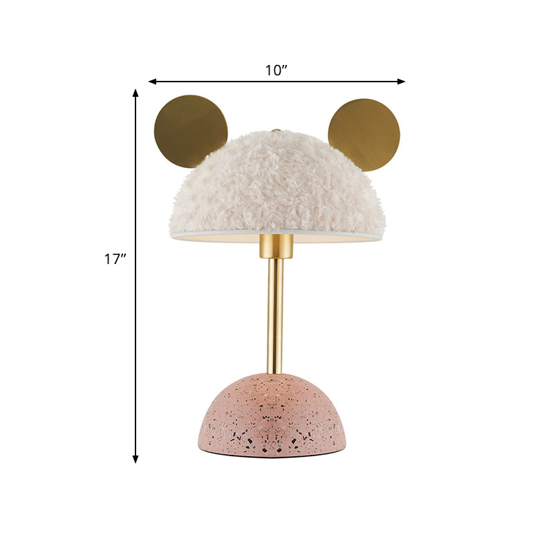 Villus Domed Nightstand Light Macaron 1 Head White Night Table Lamp with Pink Marble Base Clearhalo 'Lamps' 'Table Lamps' Lighting' 786694