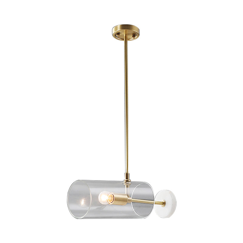 Single Dining Table Suspension Pendant Minimalism Brass Hanging Light with Cylinder Translucent Glass Shade Clearhalo 'Ceiling Lights' 'Glass shade' 'Glass' 'Island Lights' 'Modern Pendants' 'Modern' 'Pendant Lights' 'Pendants' Lighting' 786733