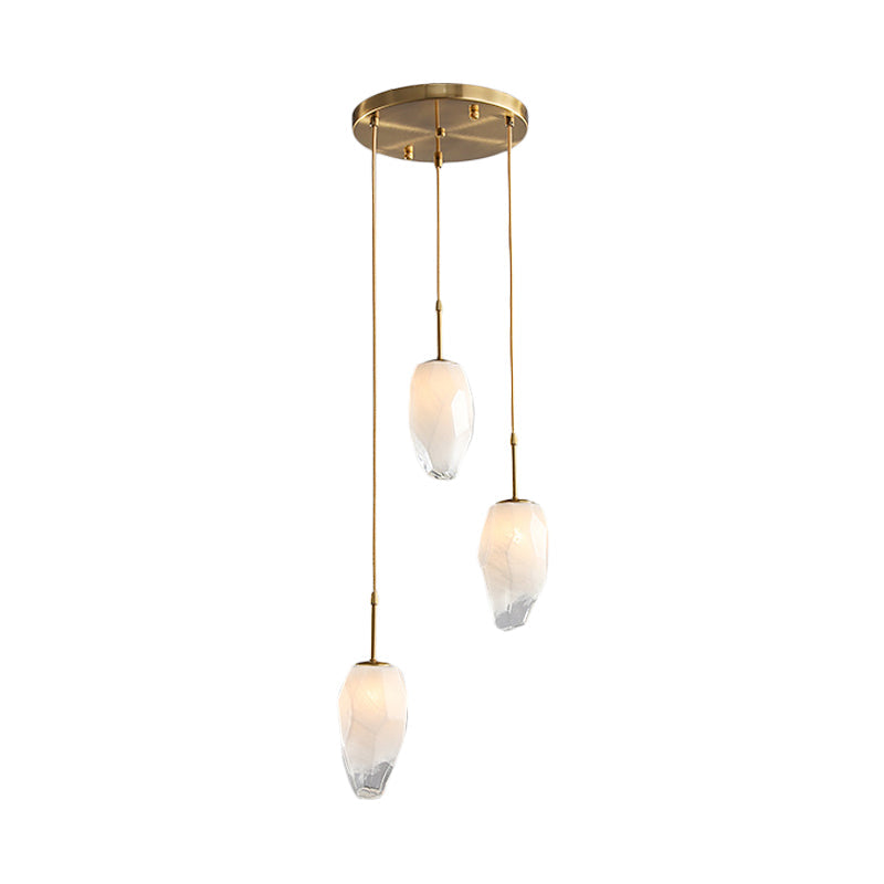 Stone Dining Table Suspension Lighting Frosted White Glass 3 Heads Modern Style Cluster Pendant in Gold Clearhalo 'Ceiling Lights' 'Glass shade' 'Glass' 'Modern Pendants' 'Modern' 'Pendant Lights' 'Pendants' Lighting' 786858