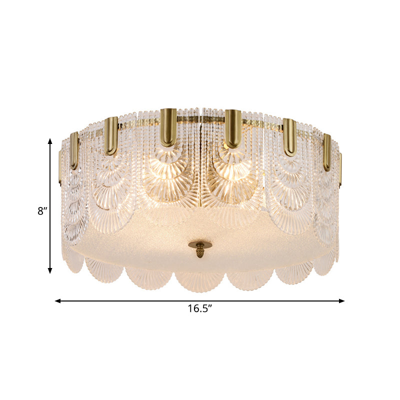 Textured Glass Scalloped Ceiling Lamp Modern Stylish 6 Bulbs Brass Finish Flush Mount Recessed Lighting Clearhalo 'Ceiling Lights' 'Close To Ceiling Lights' 'Close to ceiling' 'Flush mount' Lighting' 786917