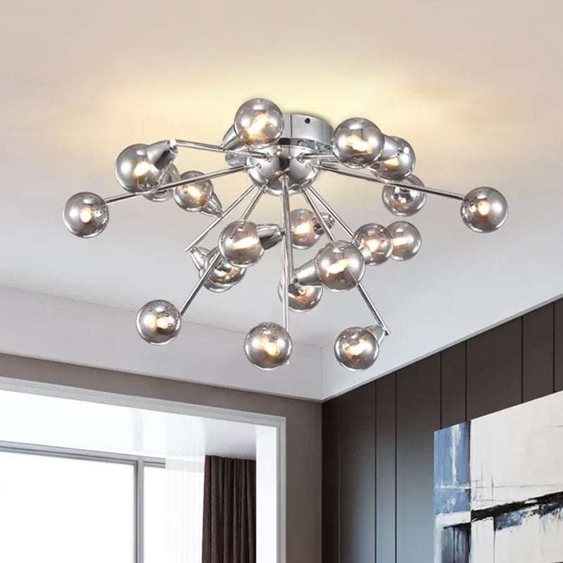 Bubble Bedroom Ceiling Mount Chandelier Smoke Grey Glass 9/20-Head Modernist Semi Flush Light in Chrome 20 Chrome Clearhalo 'Ceiling Lights' 'Chandeliers' 'Close To Ceiling Lights' 'Close to ceiling' 'Glass shade' 'Glass' 'Semi-flushmount' Lighting' 786930