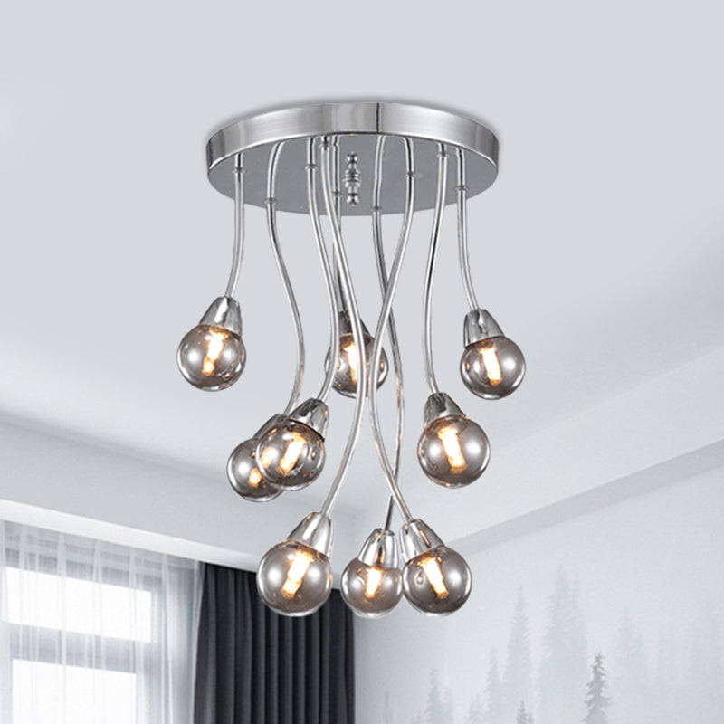 Bubble Bedroom Ceiling Mount Chandelier Smoke Grey Glass 9/20-Head Modernist Semi Flush Light in Chrome 9 Chrome Clearhalo 'Ceiling Lights' 'Chandeliers' 'Close To Ceiling Lights' 'Close to ceiling' 'Glass shade' 'Glass' 'Semi-flushmount' Lighting' 786934