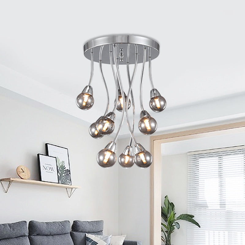 Bubble Bedroom Ceiling Mount Chandelier Smoke Grey Glass 9/20-Head Modernist Semi Flush Light in Chrome Clearhalo 'Ceiling Lights' 'Chandeliers' 'Close To Ceiling Lights' 'Close to ceiling' 'Glass shade' 'Glass' 'Semi-flushmount' Lighting' 786936